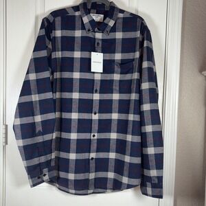 Nordstrom Men's Trim Fit Button-Down Shirt – Size L, Soft Blue Plaid, Cotton The